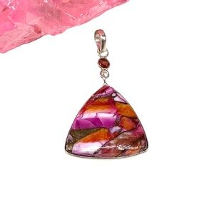 Kingman Pink Dahlia Turquoise Garnet Necklace Pendant Solid 925 Sterling Silver